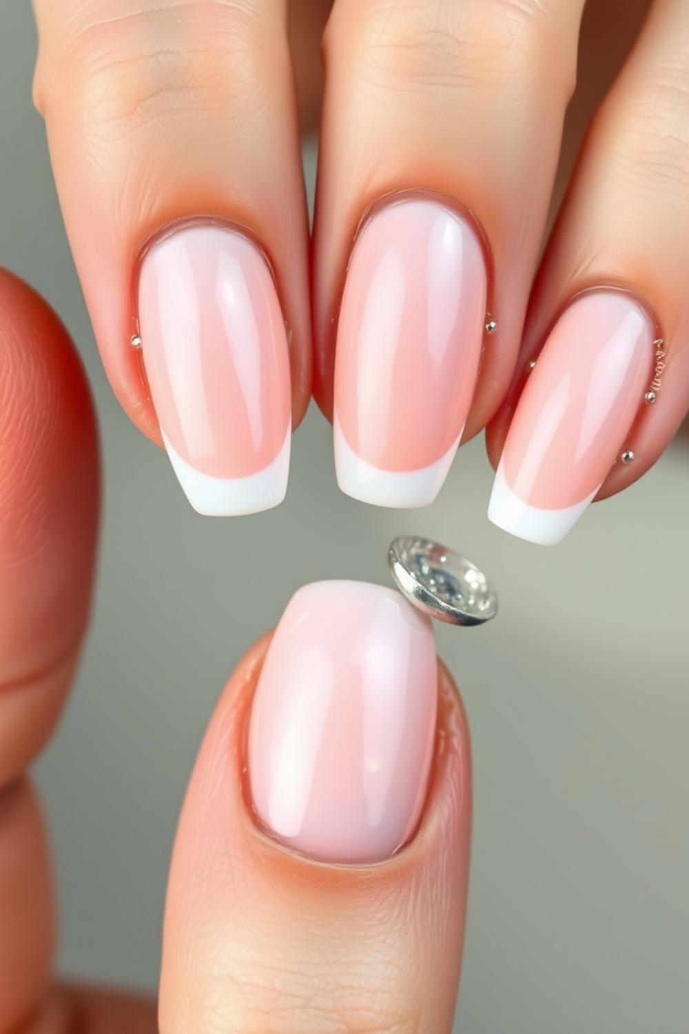 3D clear dewdrop glaze nail art over peachy pearlescent chrome polish.