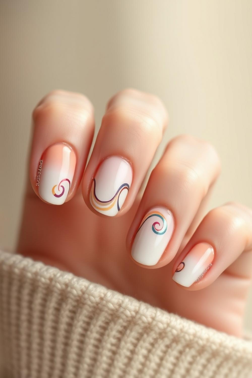 Abstract retro swirl nail design on neutral base