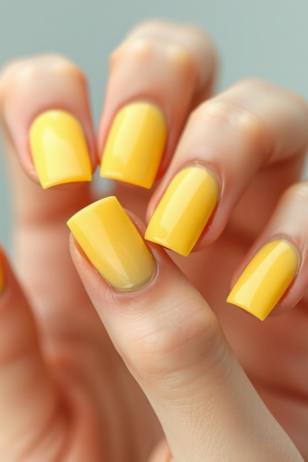 Butter yellow glossy square pastel nails