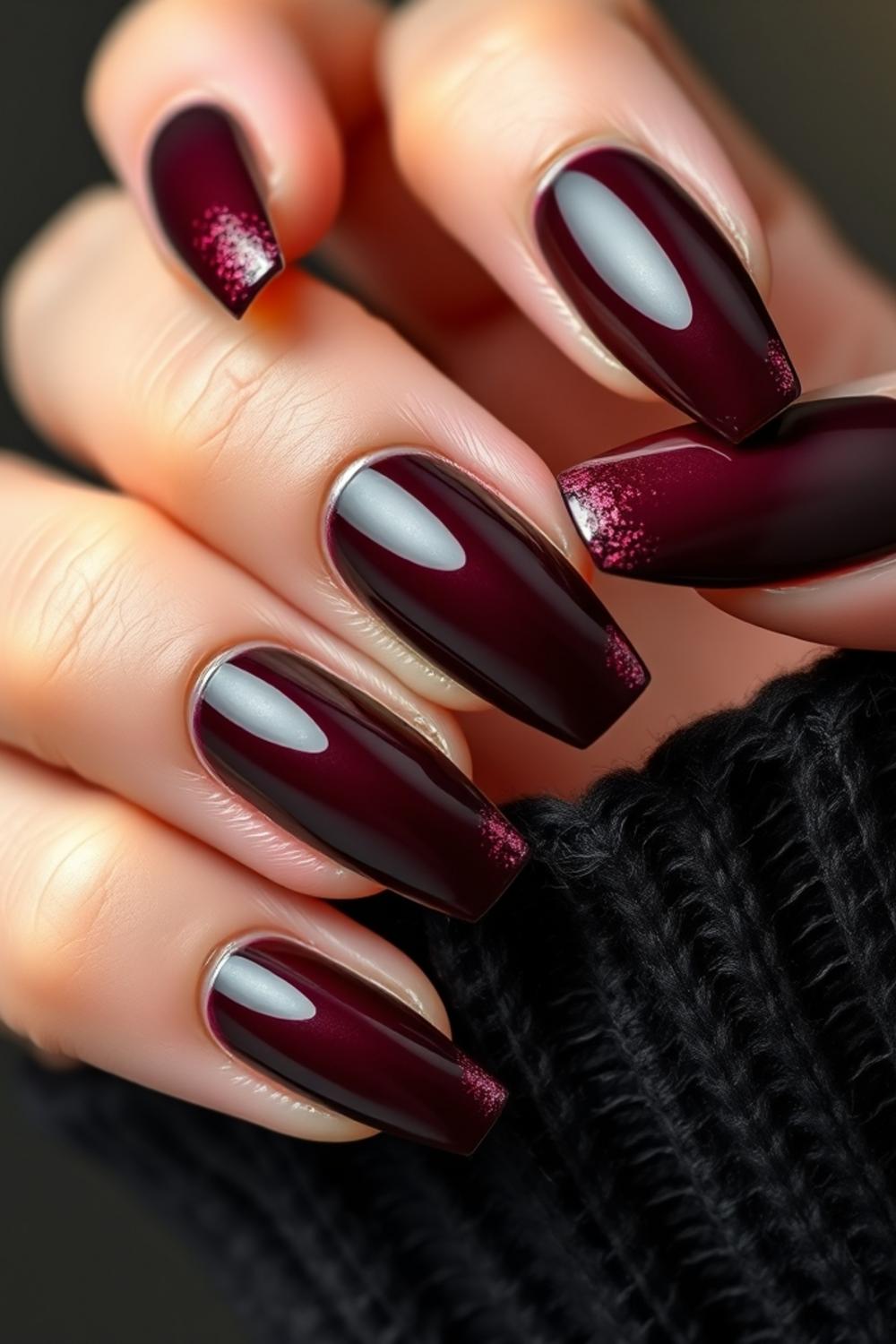 Deep burgundy wine velvet magnetic cat eye manicure.