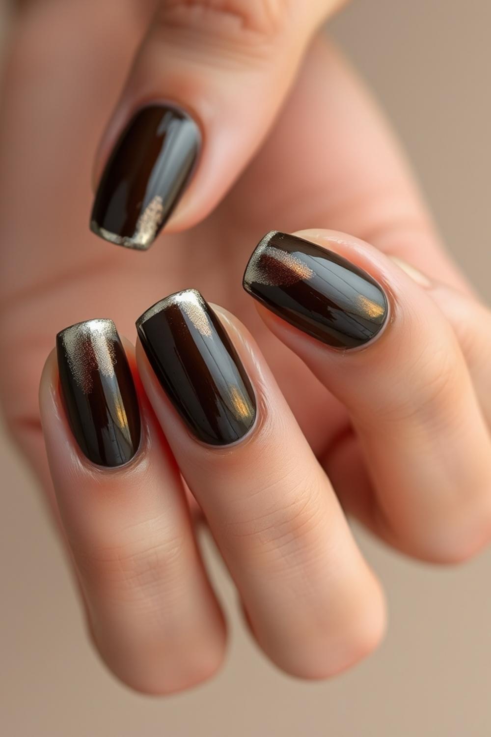 Moody espresso glazed nails with chrome finish