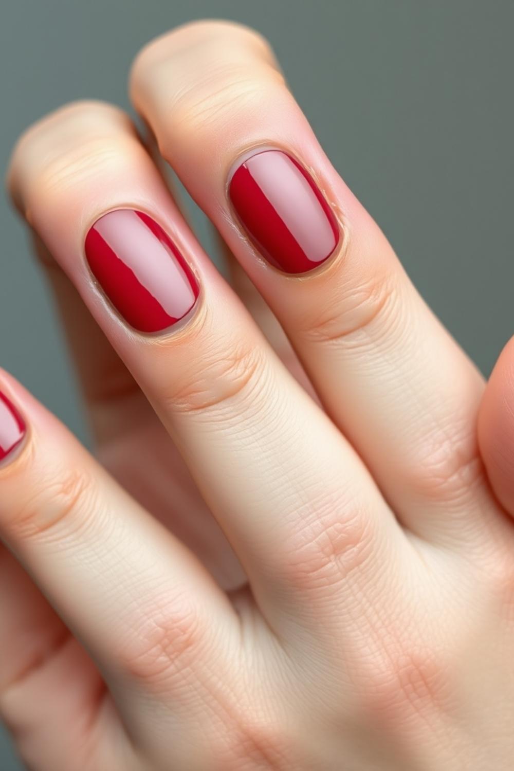 Micro cherry red French tips on short squoval nails