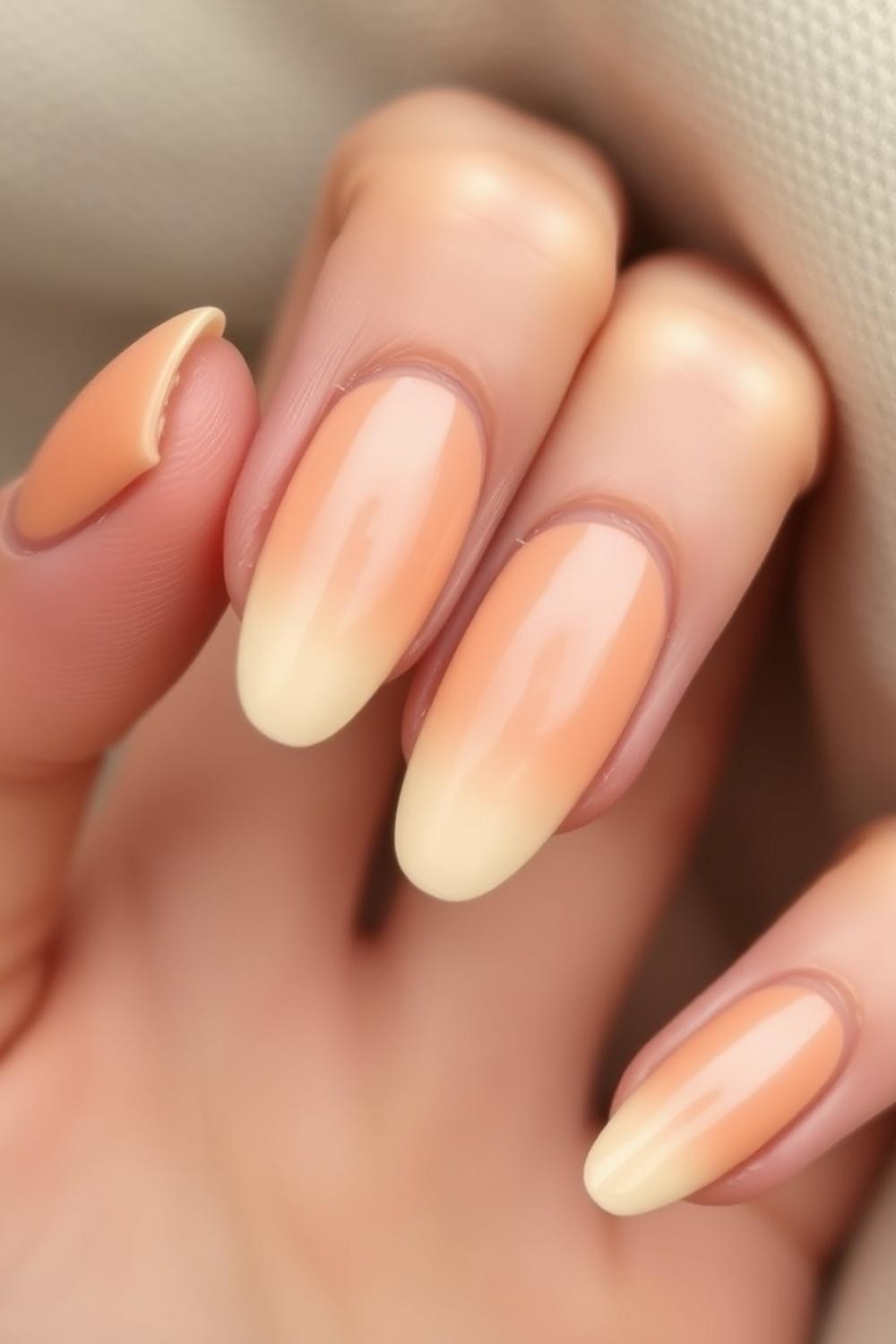 Soft peach to cream vertical ombre airbrushed nail design.